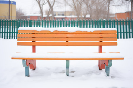 bench with snow, footprints from right sideの素材