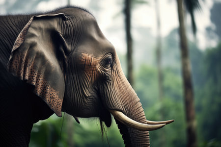 profile of an elephant with a jungle backdropの素材