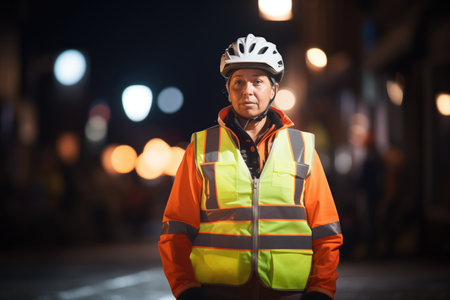 cyclist with reflective vest at nightの素材