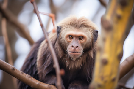 capuchin with expressive eyes in treeの素材