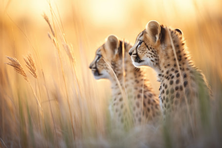 cheetahs silhouette in golden hour lightの素材