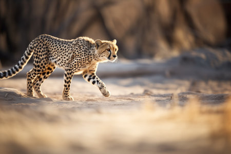 shadow play of cheetah chasing at noonの素材