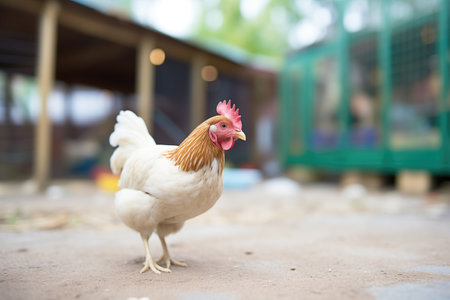 young pullet exploring outside the coopの素材