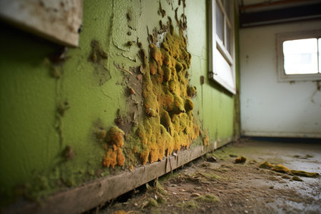 moss growing on the walls of a wet basementの素材