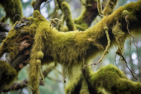 old, twisted tree draped with hanging mossの素材
