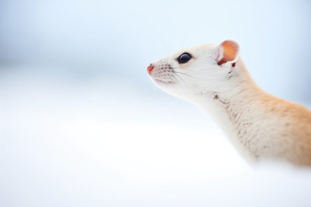 low-angle of ermine against snowy backdropの素材
