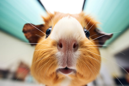 guinea pig squeaking up at the camera from belowの素材