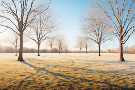 tree shadows stretching across a fieldの素材