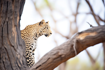 leopard perched high, surveying its territoryの素材