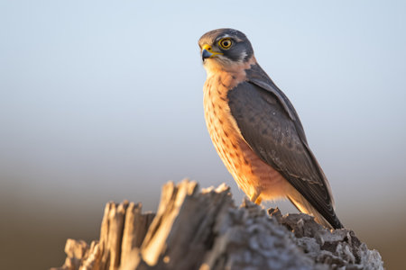 backlit merlin against the setting sunの素材