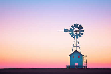 windmill silhouetted against the twilight skyの素材