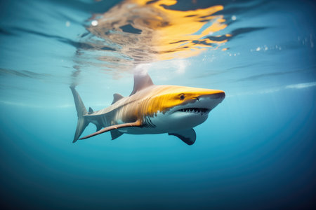 shark passing beneath floating sea iceの素材