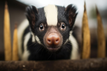 close-up of skunks face with curious expressionの素材
