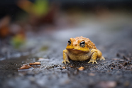 softly lit toad on a patch of dark soilの素材