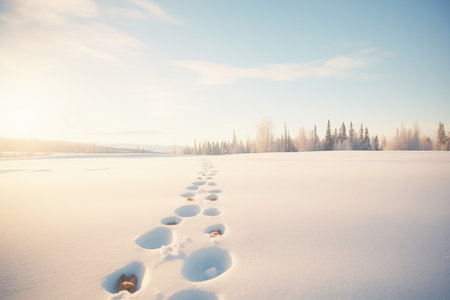 footprints leading to snowshoersの素材