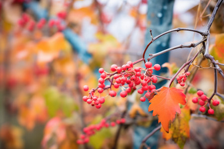 red berries amid dormant vines adding color contrastの素材