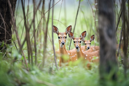 bushbuck family nestled in a forest copseの素材