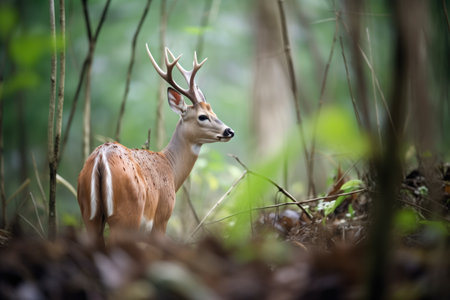 bushbuck grazing on fresh forest undergrowthの素材