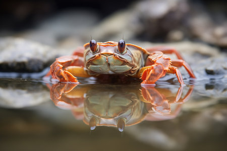 crab reflected in tidal poolの素材