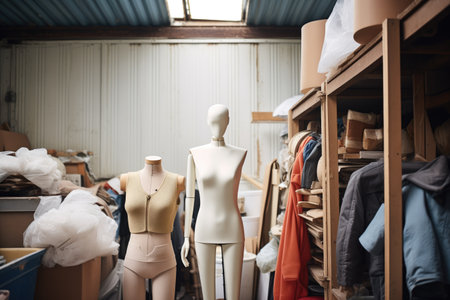 spooky mannequin in a neglected storage roomの素材