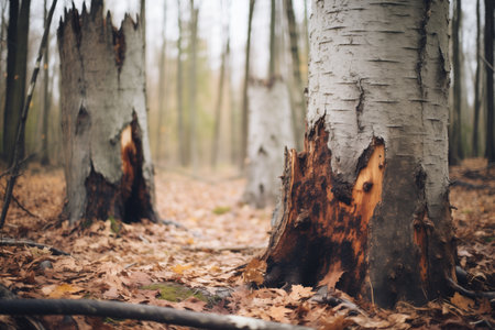hollow tree trunks in dying forestの素材