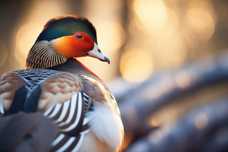 backlit shot of duckè¢Âs feathers at dawnの素材