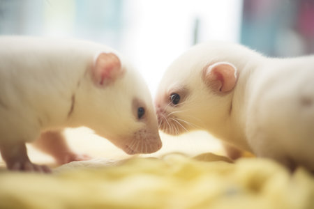 close-up of ferrets sniffing each otherの素材