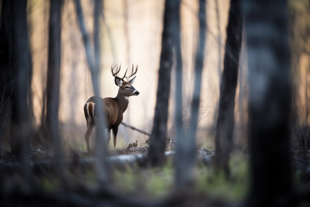 silhouette of a lone deer in a forest clearingの素材