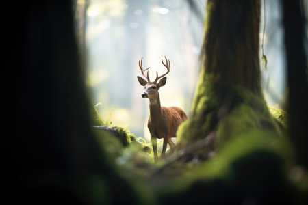 silhouette of a lone deer in a forest clearingの素材