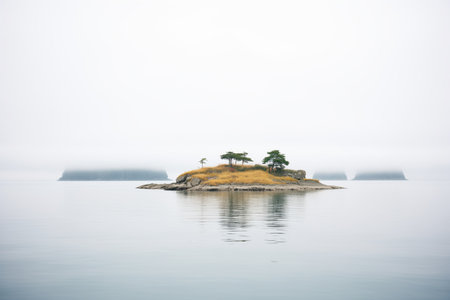 foggy shoreline of an unpopulated islandの素材