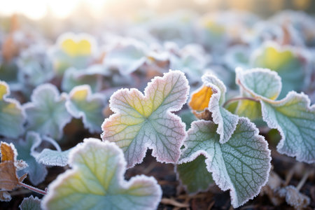 morning frost on dense ground ivyの素材