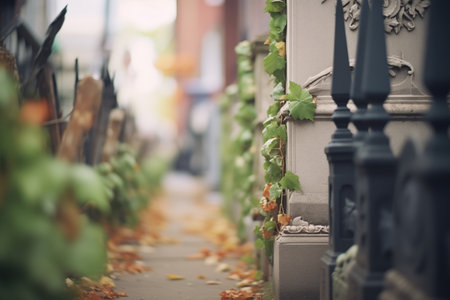 tombstone row with creeping ivyの素材