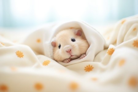 hamster curled in fluffy cotton beddingの素材