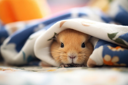 close view of a hamster hibernating amongst fleeceの素材
