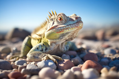 desert iguana basking on sunlit pebblesの素材