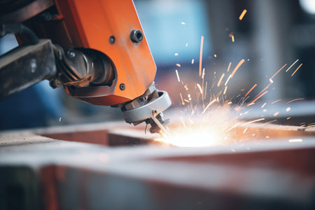 sparks flying from a steel machineの素材