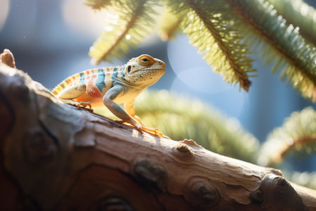 collared lizard on a sunlit tree pieceの素材