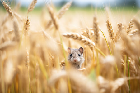 mouse in meadow surrounded by seed mixの素材