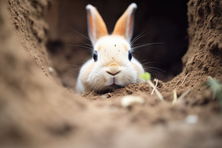 rabbit entering a freshly dug holeの素材