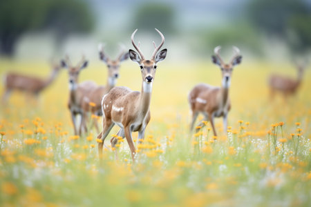 springboks peaceful grazing amidst wildflowersの素材