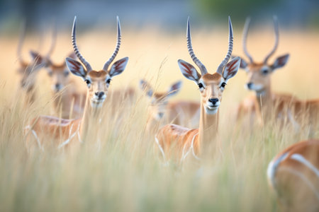 herd of springboks forming a natural pattern in the grassの素材