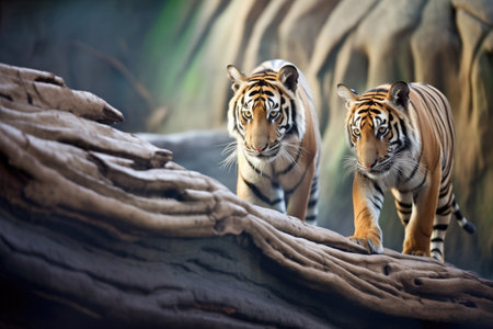 sumatran tigers shadow on a rugged terrainの素材