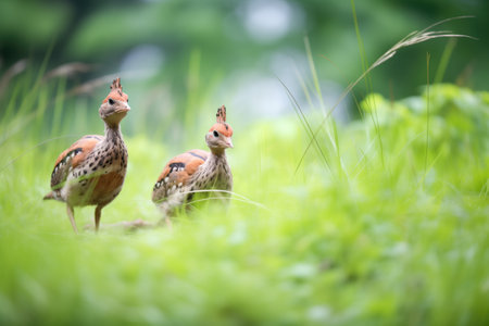 two woodcocks in a grassy clearingの素材
