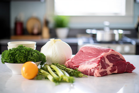 corned beef and cabbage ingredients on kitchen counterの素材