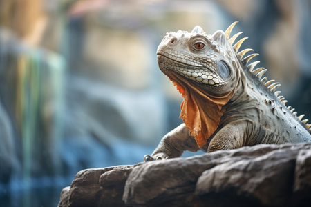 iguana gazing from a rocky ledgeの素材