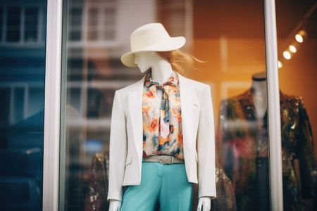 mannequin dressed in new fashion line in a boutique windowの素材