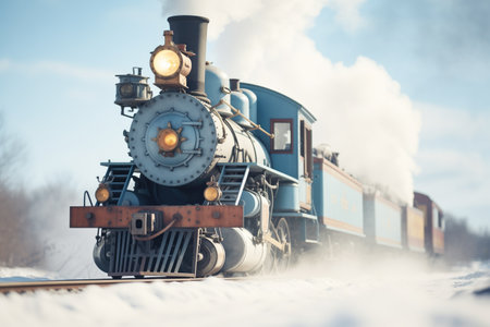 steam train with puffs of smoke in the cold airの素材