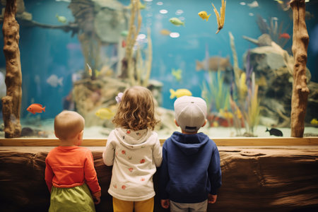 children watching fish at an aquariumの素材