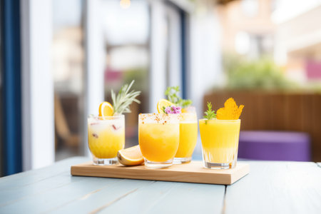 citrus-themed summer cocktails being servedの素材