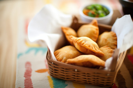 empanadas in a basket with parchment paperの素材